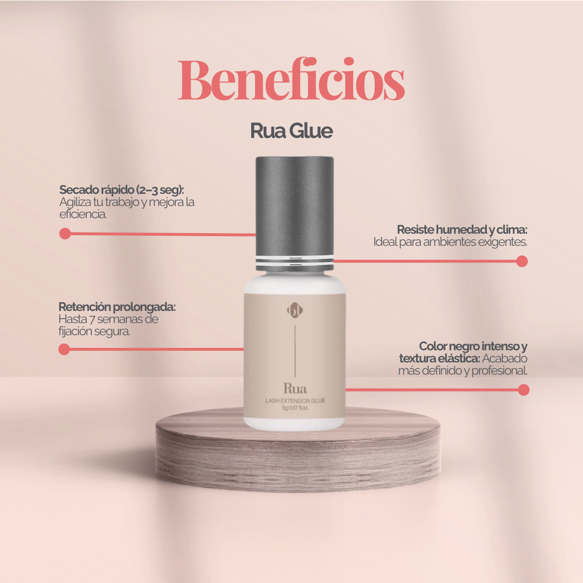 Rua Adhesive BL Lashes adhesivo profesional negro para extensiones pestañas secado 2‑4 segundos retención hasta 6 semanas