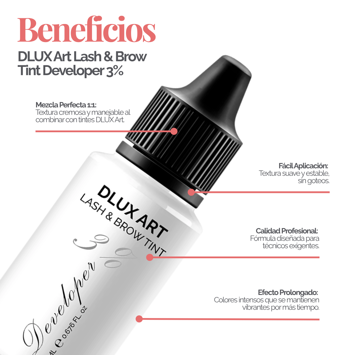 DLUX Art Lash & Tinte Developer 3%, Activador de tinte para cejas y pestañas
