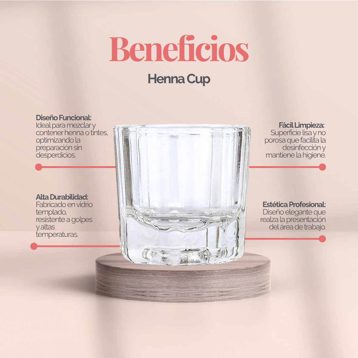 Vaso de vidrio templado para mezclar henna o tinte con base hendidura adicional, herramienta profesional para técnicos de belleza.