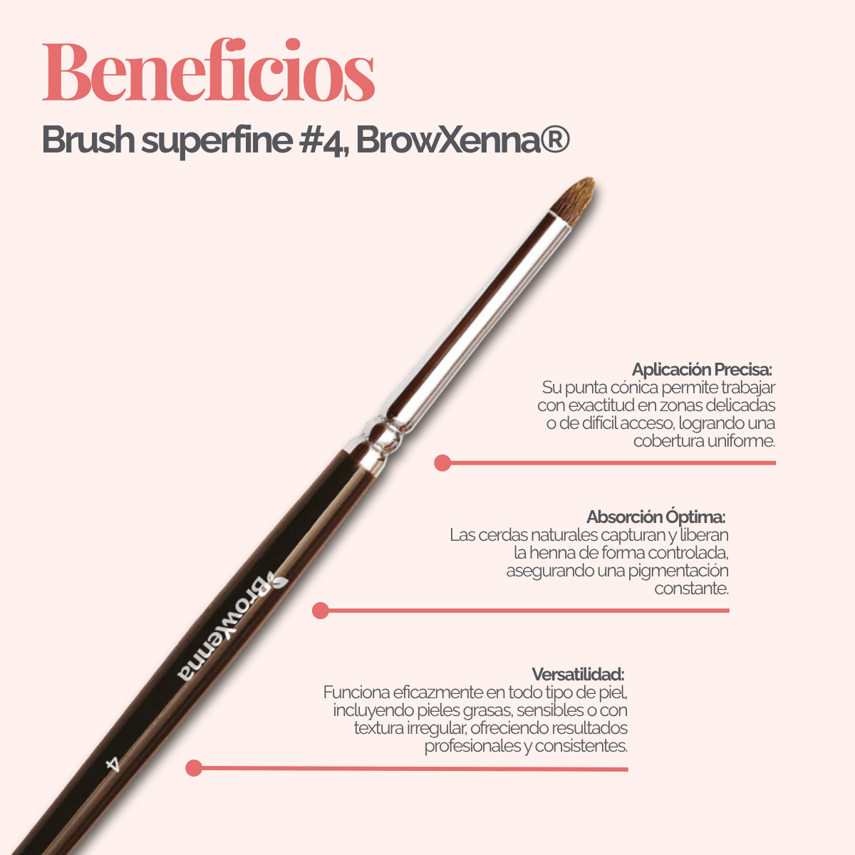 Brush superfine #4, BrowXenna® cerdas ultra finas y mango ergonómico diseñados para aplicación precisa de henna y maquillaje en cejas para técnicos de belleza exigentes.