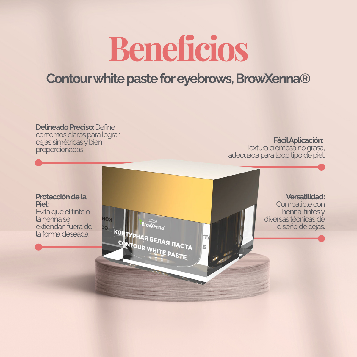 Envase de pasta blanca BrowXenna Contour White Paste 10 g, pasta cremosa para definir contornos de cejas y lograr simetría y precisión en tratamientos profesionales de coloración y laminación
