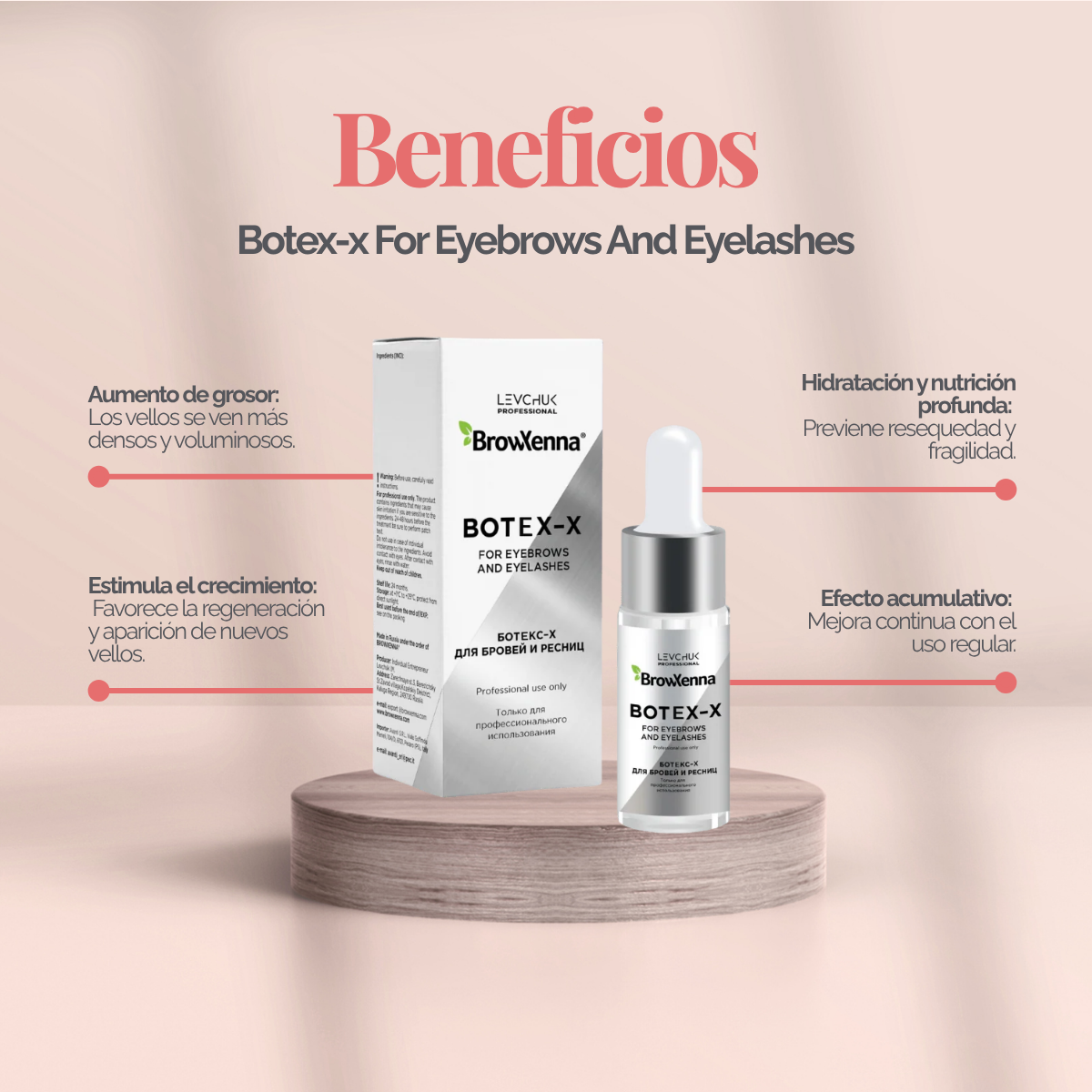 Frasco de 10 ml de BrowXenna Botex‑X, concentrado reparador con ceramidas para cejas y pestañas, restaura densidad, brillo y vitalidad tras tratamientos agresivos.