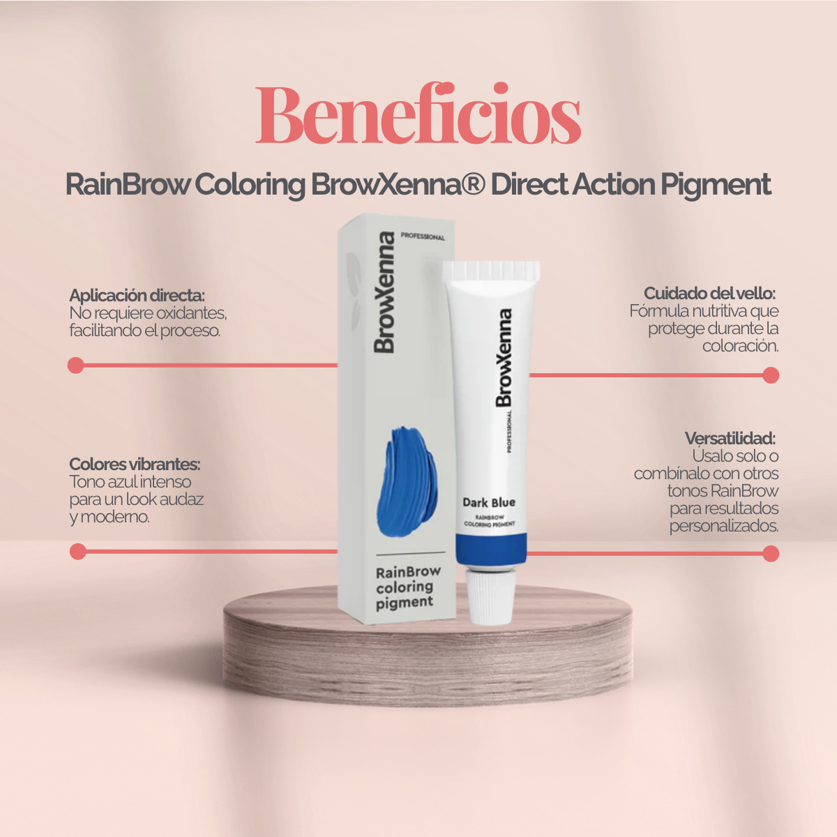 Frasco de 30 ml de Pigmento Directo BrowXenna RainBrow para cejas – fórmula sin oxidante, con textura cremosa y tonos vibrantes para tintado preciso.