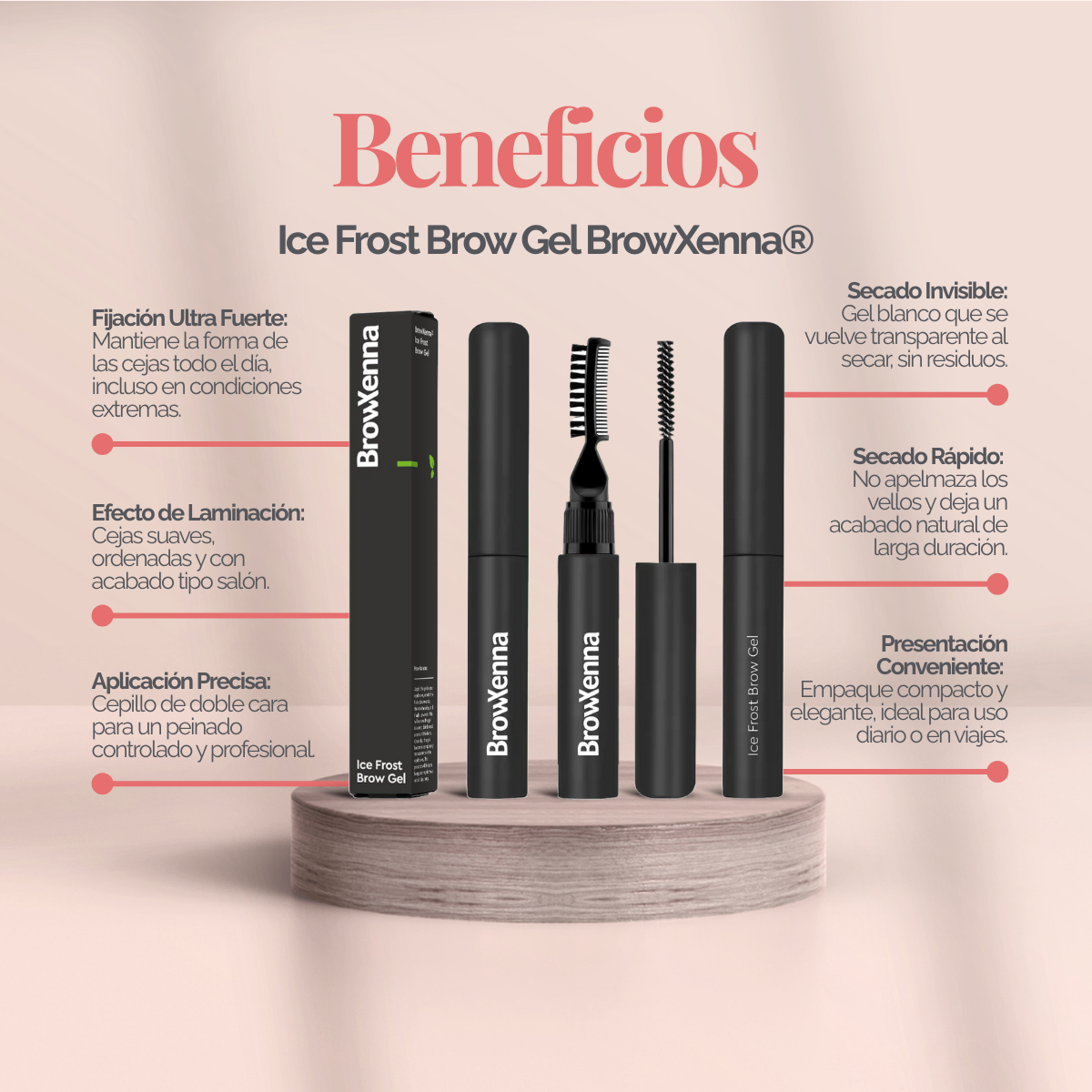 Ice Frost Brow Gel BrowXenna-gel transparente fijador con efecto cristalizador y brillo natural para cejas definidas y suaves.