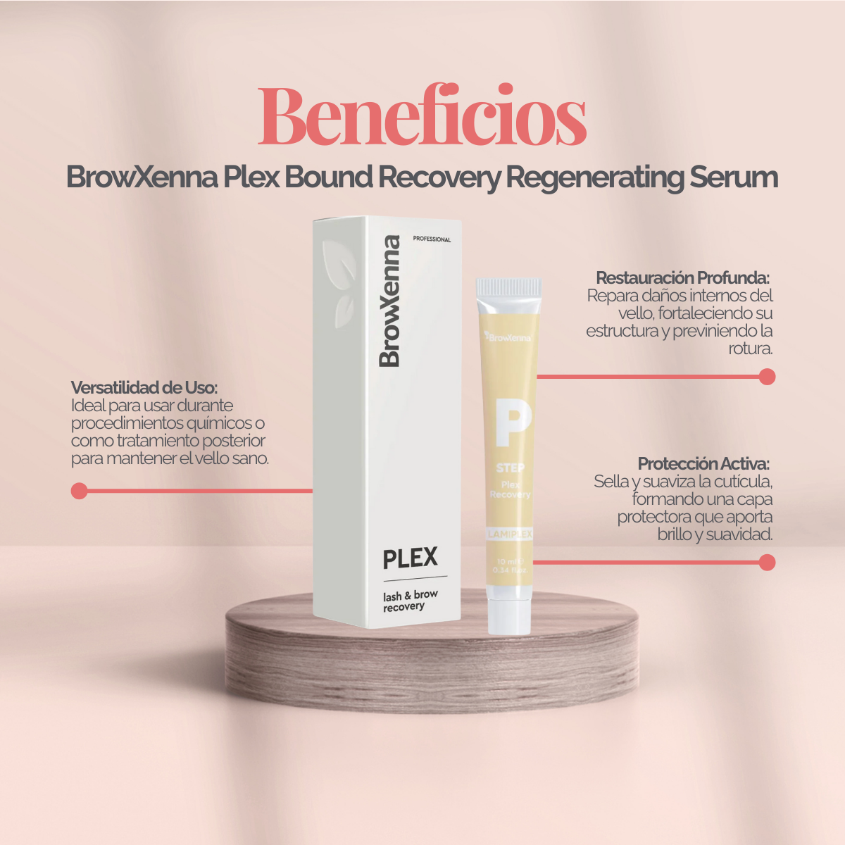 BrowXenna Plex Bond Recovery – suero regenerador profesional que restaura enlaces capilares y protege el vello durante y después de tratamientos químicos para cejas y pestañas.