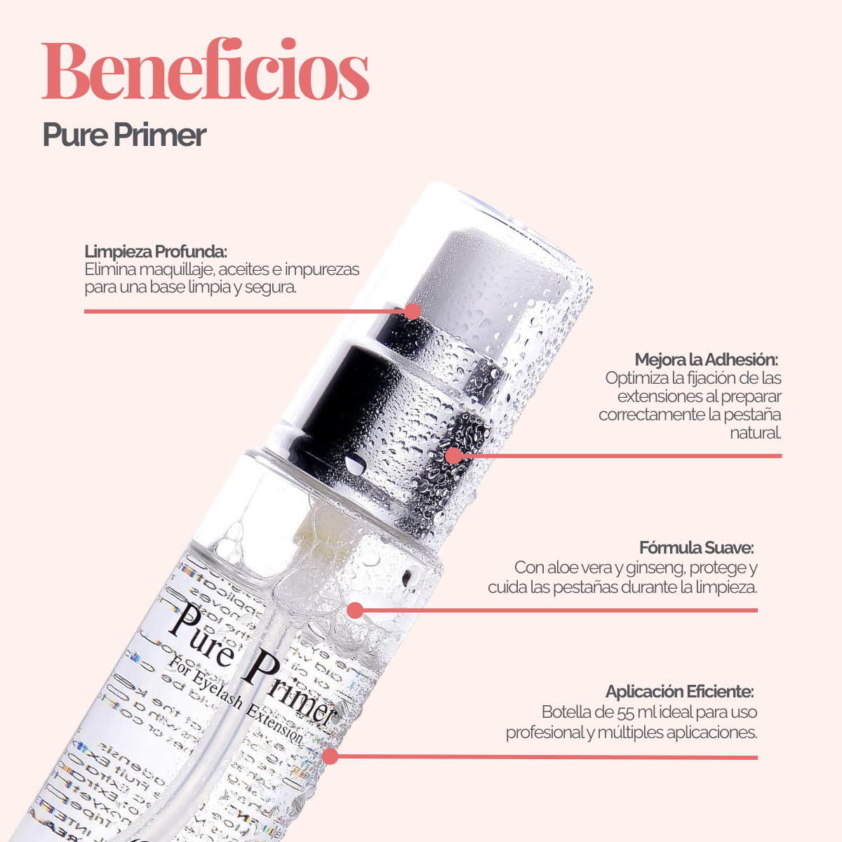 Pure Primer DLUX Preparador Extensiones Pestañas Limpieza Profesional Adhesión Alta Calidad