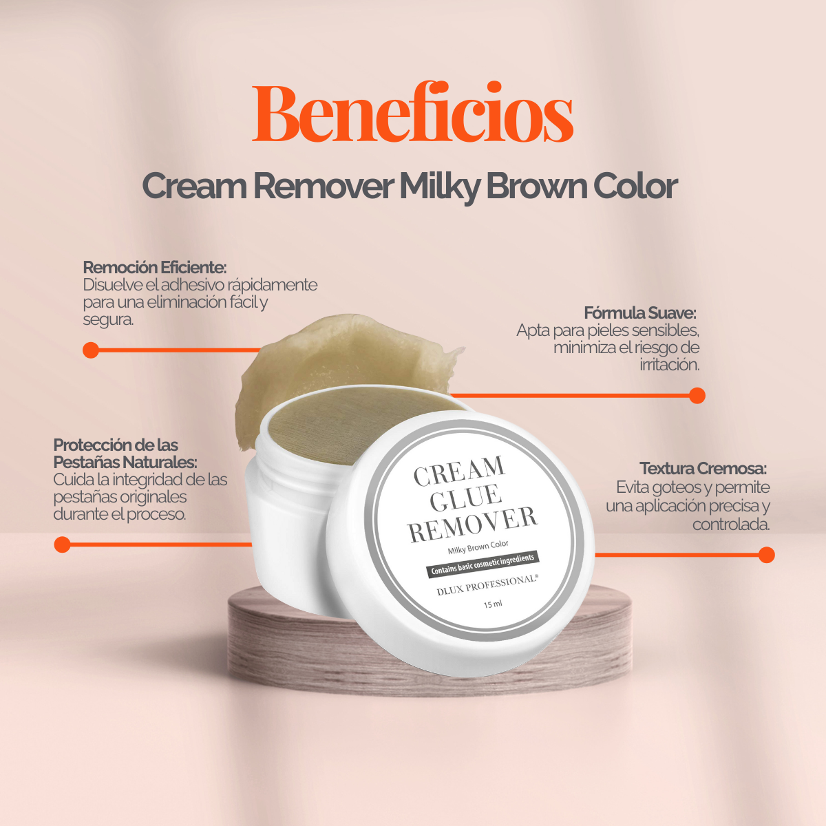 Removedor en crema DLux Pro 15 ml – disuelve adhesivo de extensiones de pestañas sin goteo y con máxima precisión profesiona