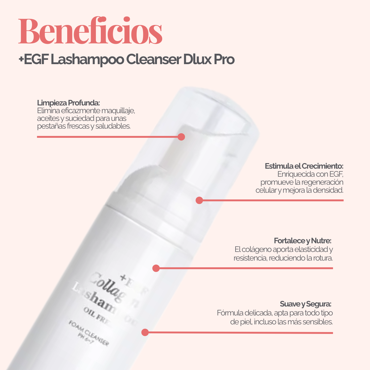 EGF Collagen Lashampoo Cleanser espuma limpiadora profesional para extensiones de pestañas 50ml