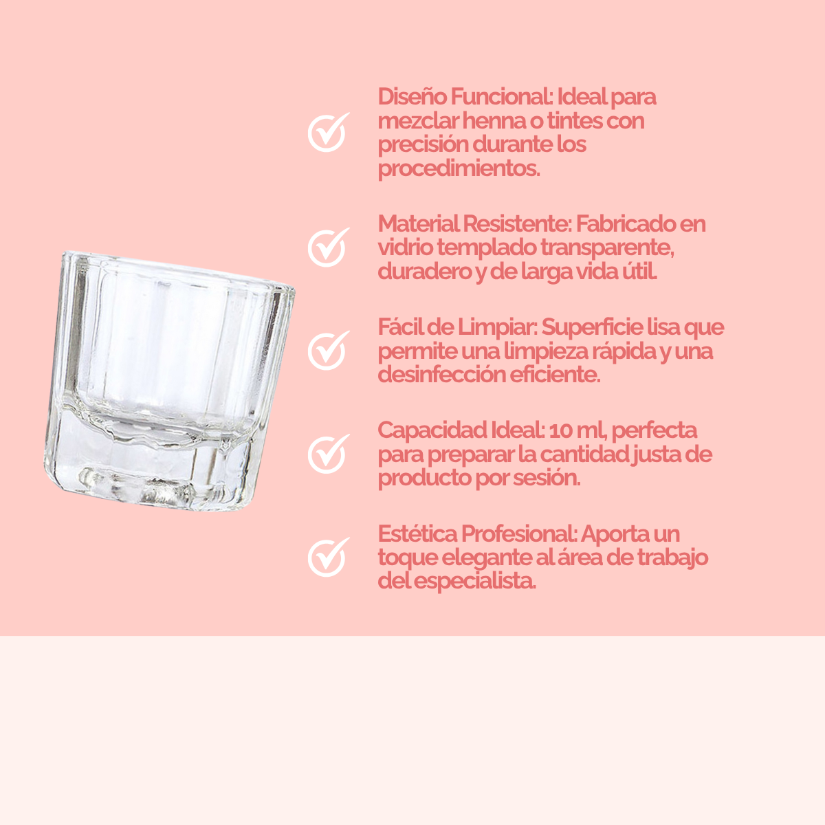 Vaso de vidrio templado para mezclar henna o tinte con base hendidura adicional, herramienta profesional para técnicos de belleza.