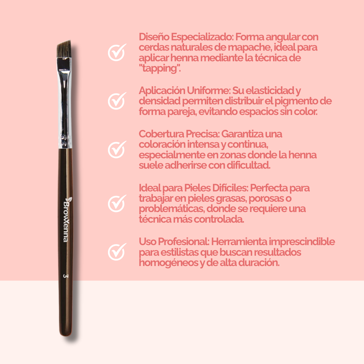 Brush superfine #3, BrowXenna® cerdas ultra finas y mango ergonómico diseñados para aplicación precisa de henna y maquillaje en cejas para técnicos de belleza exigentes.