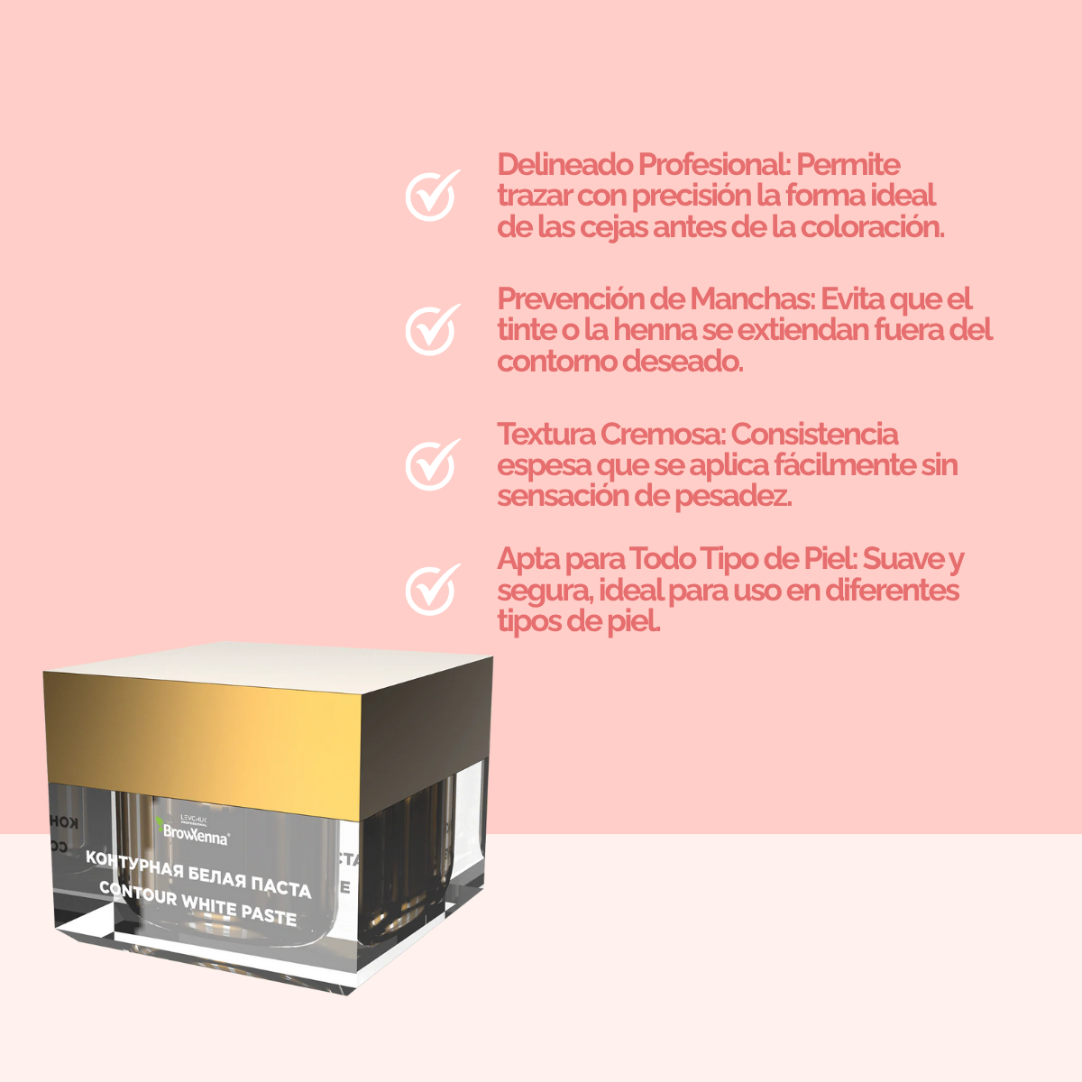 Envase de pasta blanca BrowXenna Contour White Paste 10 g, pasta cremosa para definir contornos de cejas y lograr simetría y precisión en tratamientos profesionales de coloración y laminación