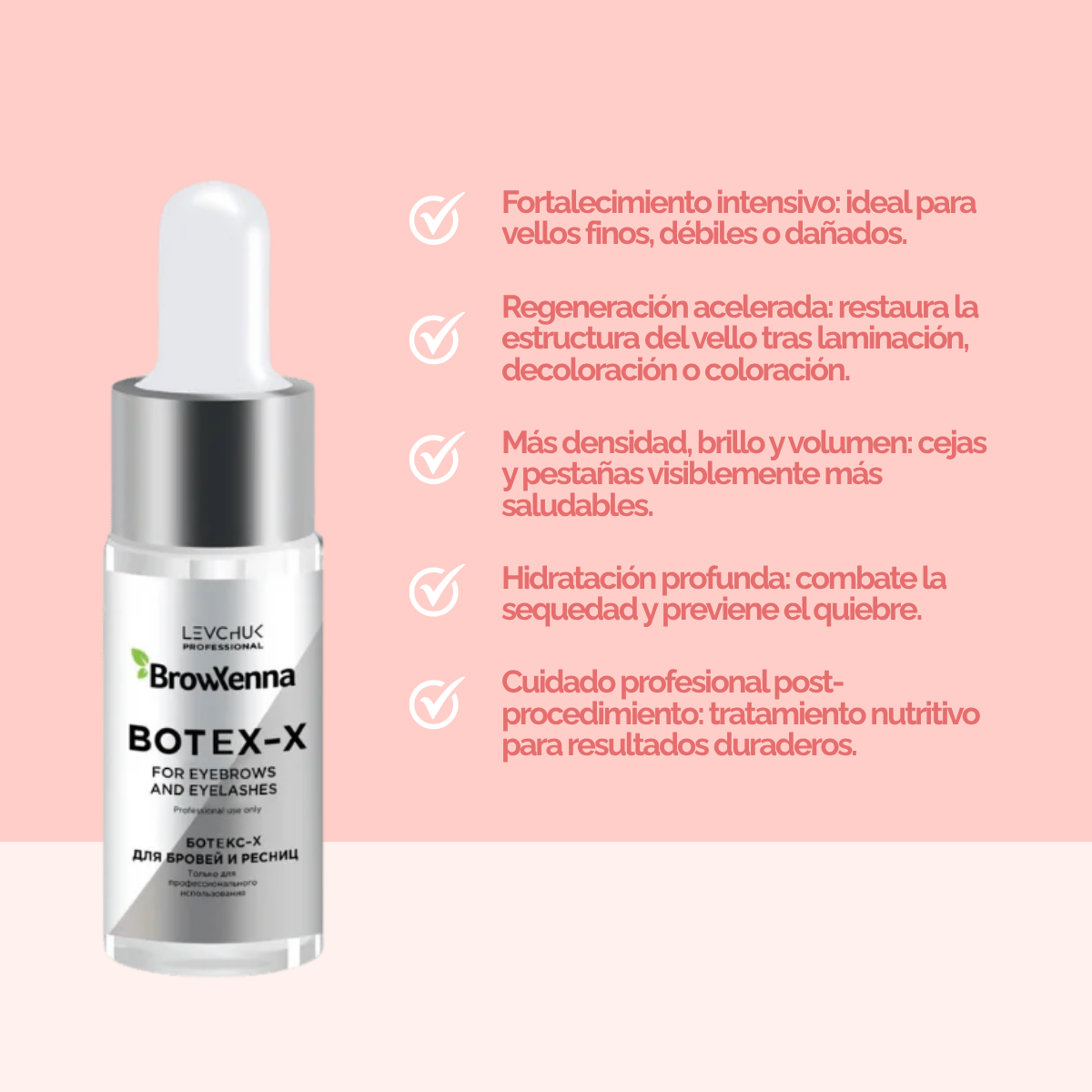Frasco de 10 ml de BrowXenna Botex‑X, concentrado reparador con ceramidas para cejas y pestañas, restaura densidad, brillo y vitalidad tras tratamientos agresivos.