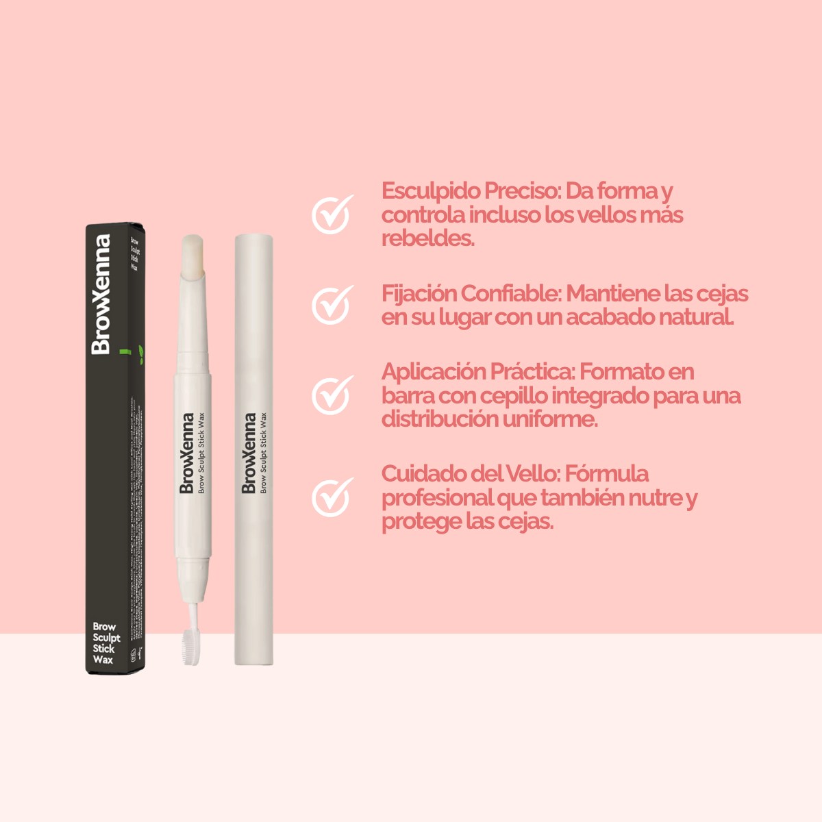 Cera Fijadora en Barra BrowXenna® con cepillo integrado aplicando fijación natural profesional en cejas