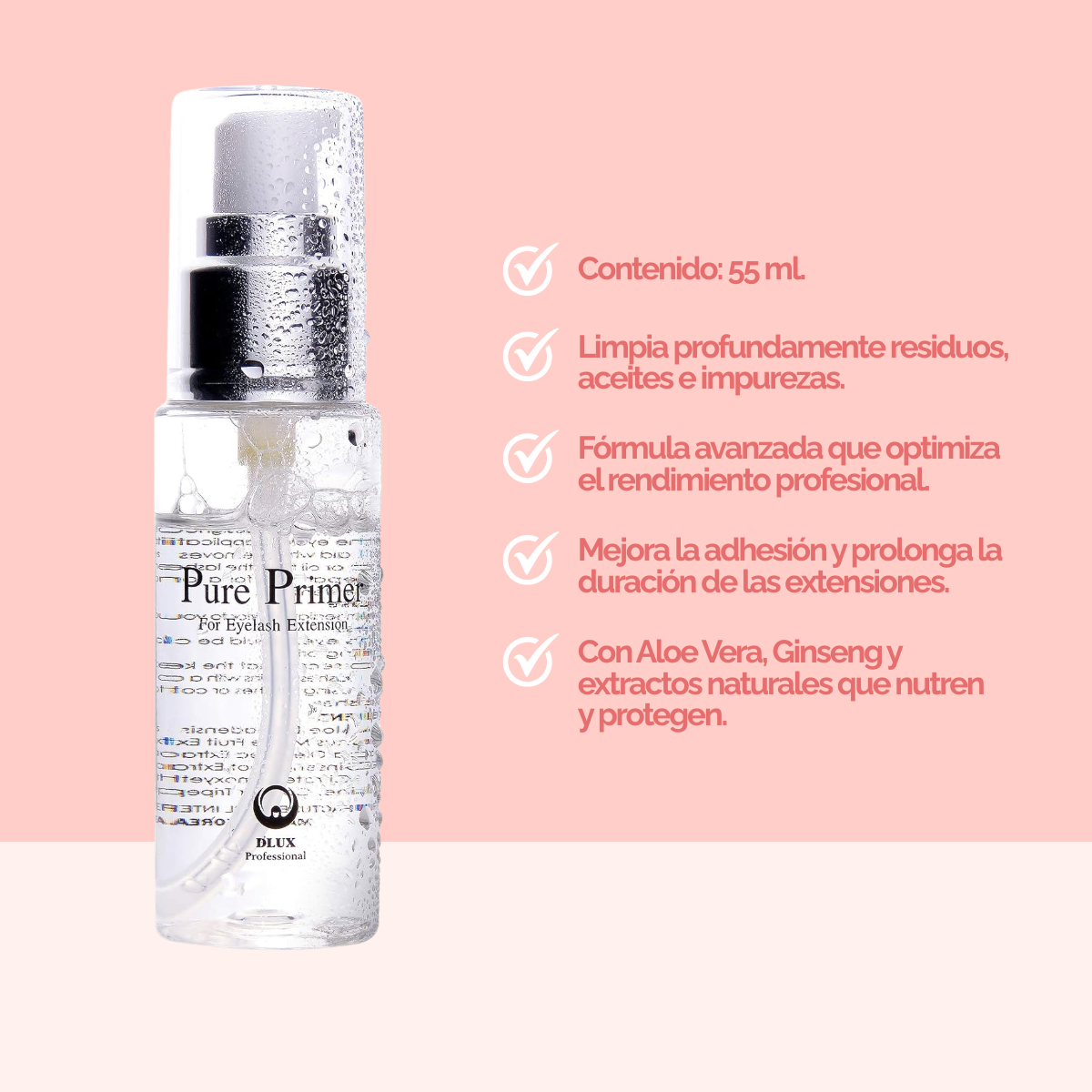 Pure Primer DLUX Preparador Extensiones Pestañas Limpieza Profesional Adhesión Alta Calidad