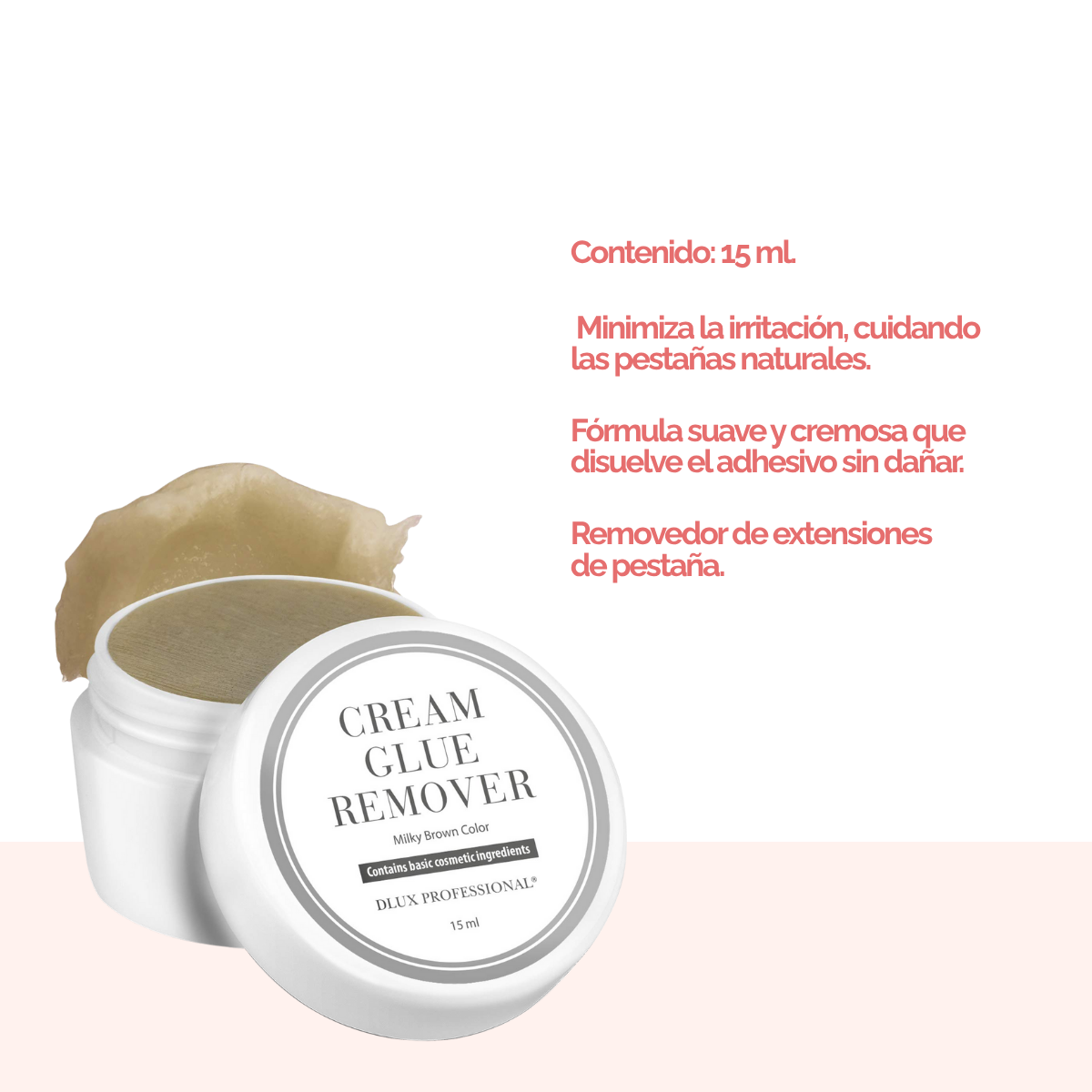 Removedor en crema DLux Pro 15 ml – disuelve adhesivo de extensiones de pestañas sin goteo y con máxima precisión profesiona