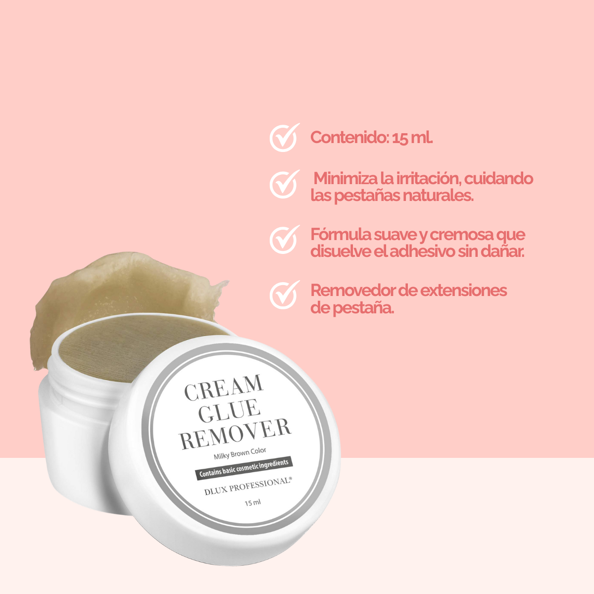 Removedor en crema DLux Pro 15 ml – disuelve adhesivo de extensiones de pestañas sin goteo y con máxima precisión profesiona