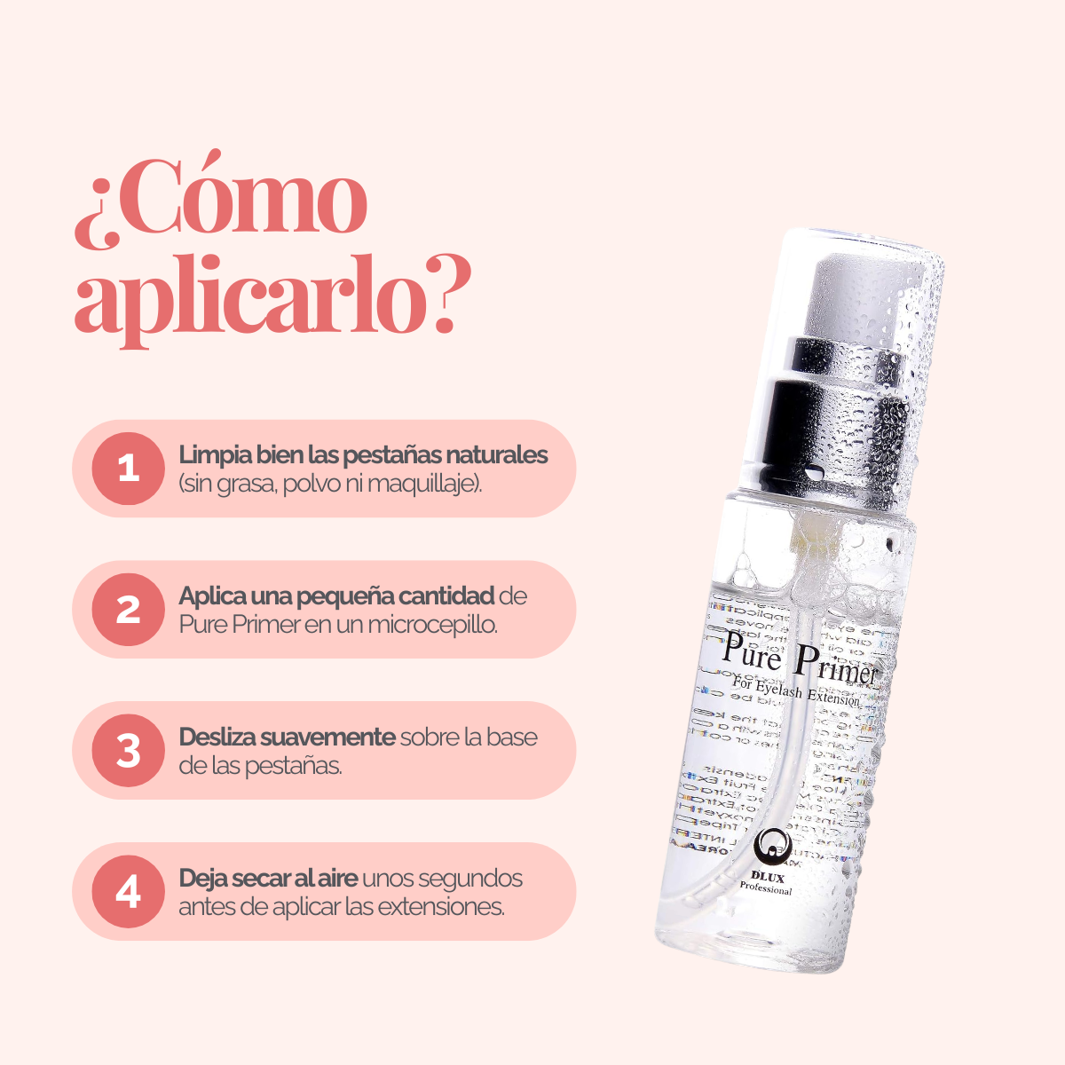 Pure Primer DLUX Preparador Extensiones Pestañas Limpieza Profesional Adhesión Alta Calidad