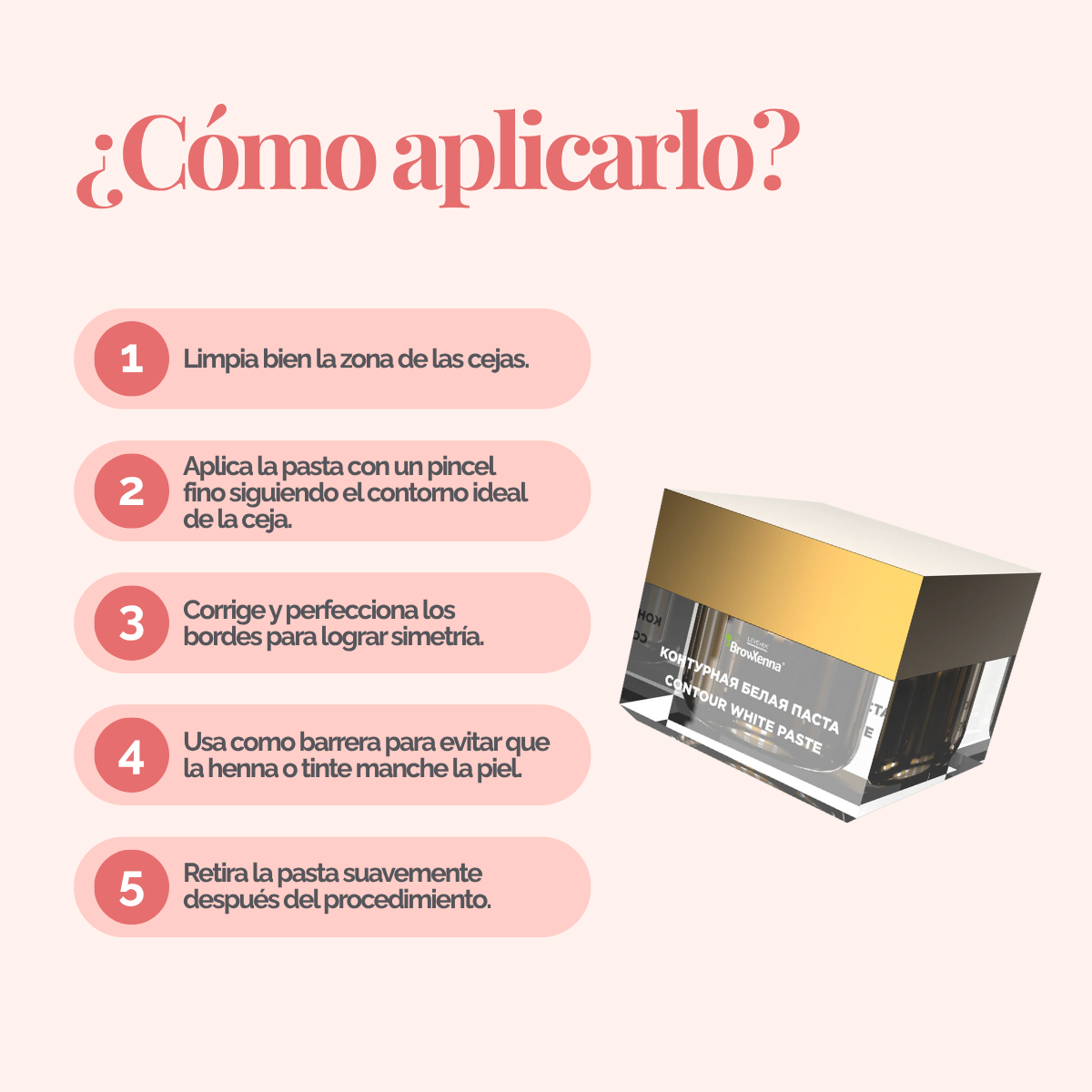 Envase de pasta blanca BrowXenna Contour White Paste 10 g, pasta cremosa para definir contornos de cejas y lograr simetría y precisión en tratamientos profesionales de coloración y laminación