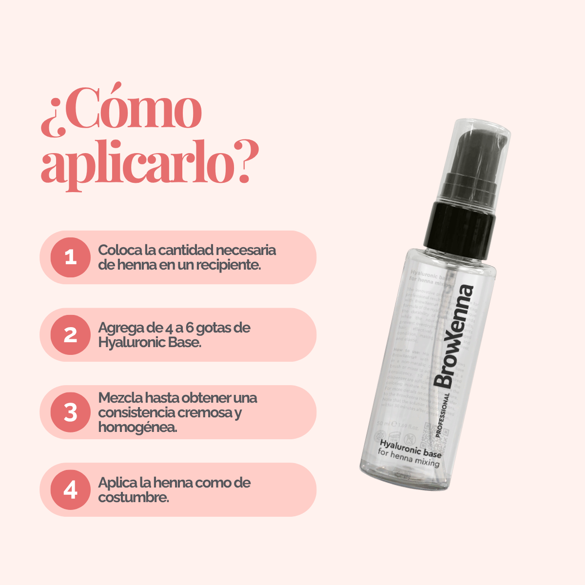 Envase de BrowXenna Hyaluronic Base 50 ml en gel, ideal para mezclar con henna profesional y lograr una aplicación uniforme, hidratante y de larga duración en tratamientos de cejas.
