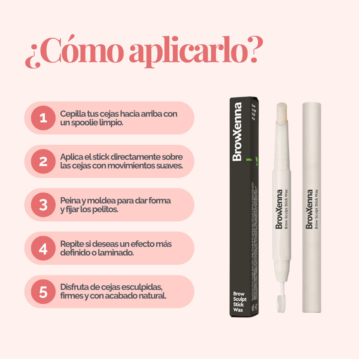 Cera Fijadora en Barra BrowXenna® con cepillo integrado aplicando fijación natural profesional en cejas