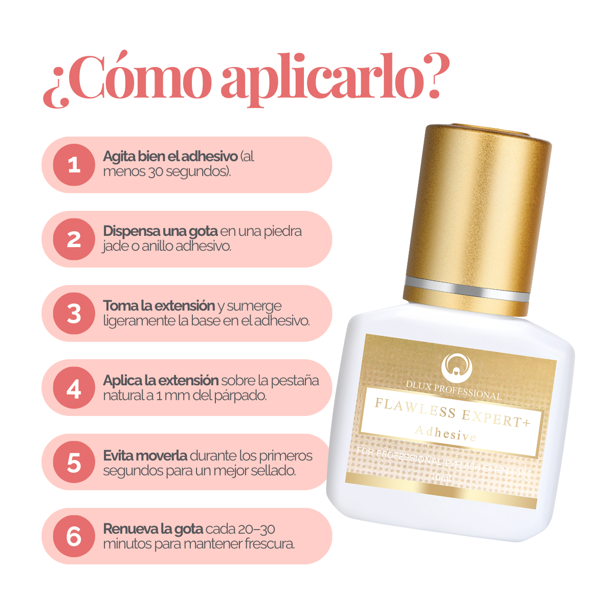 Adhesivo Flawless Ultra+ DLUX profesional secado‑rápido 1 seg retención 8‑9 semanas