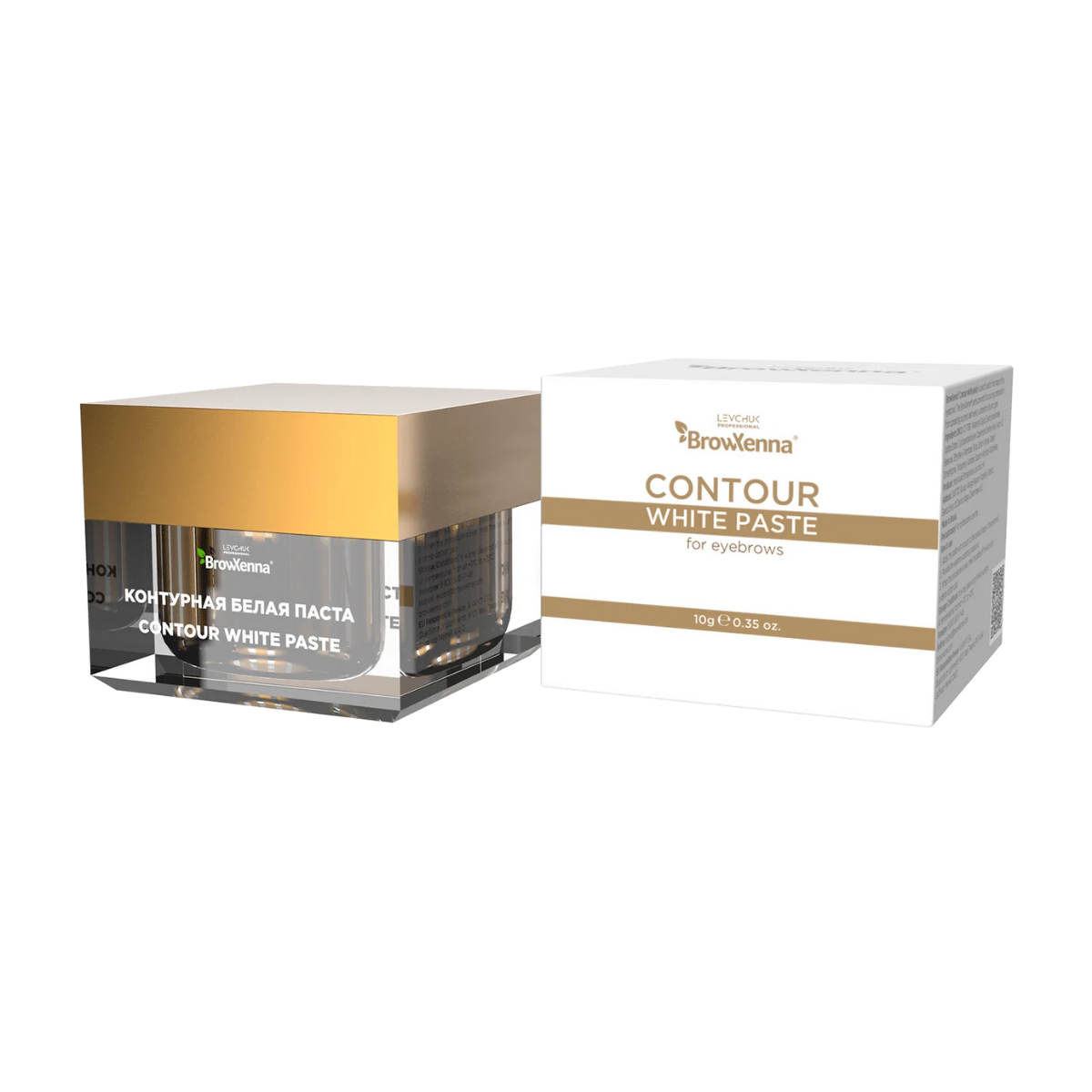 Envase de pasta blanca BrowXenna Contour White Paste 10 g, pasta cremosa para definir contornos de cejas y lograr simetría y precisión en tratamientos profesionales de coloración y laminación