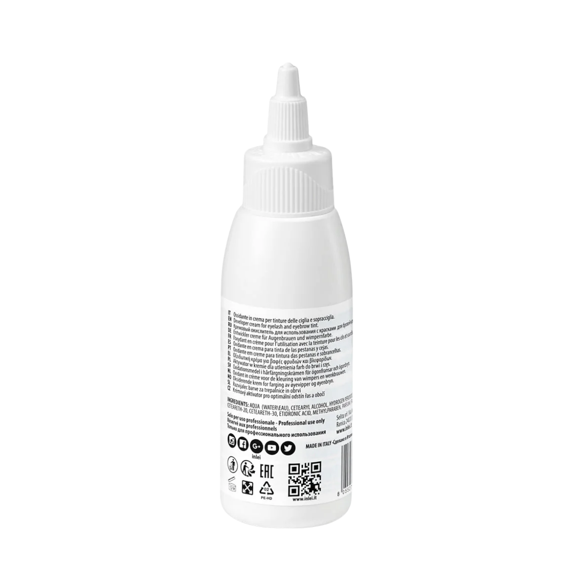 Botella de 100 ml de InLei Developer Cream 1.5 % 5 VOL, activador en crema para tintes de cejas y pestañas, hecho en Italia, envase elegante