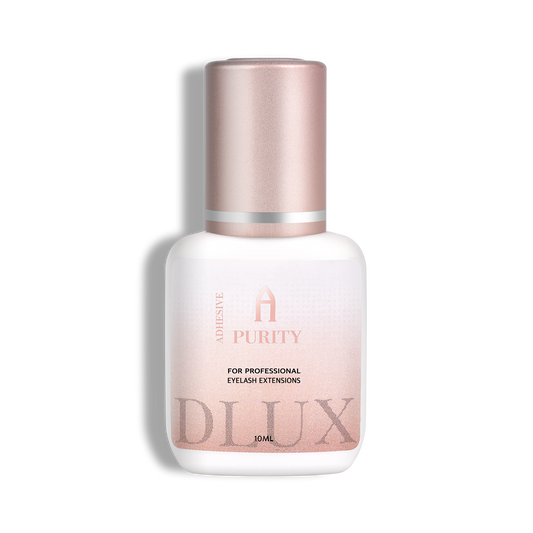 Adhesivo de extensiones de pestañas Purity Alpha Dlux Professional; envase negro de 3 ml/5 ml; destaca por secado ultra rápido, alta retención y fórmula profesional perfecta para volumen y mega volumen