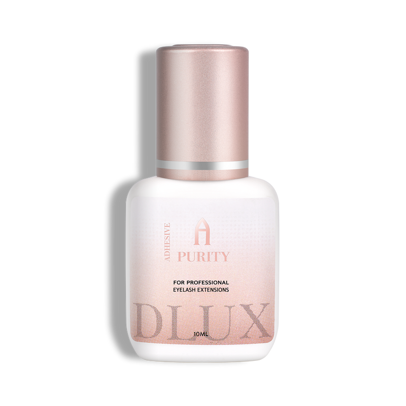 Adhesivo de extensiones de pestañas Purity Alpha Dlux Professional; envase negro de 3 ml/5 ml; destaca por secado ultra rápido, alta retención y fórmula profesional perfecta para volumen y mega volumen