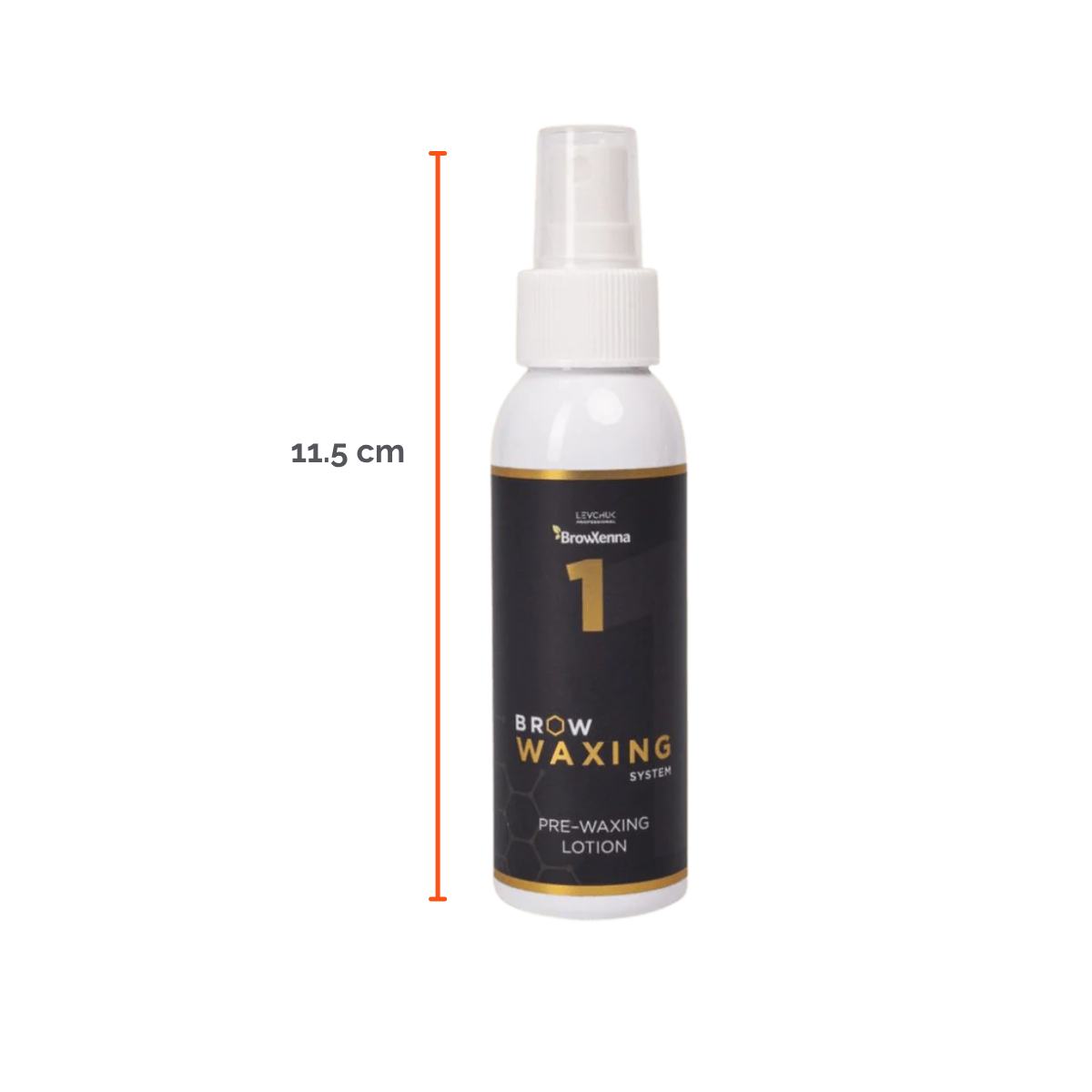 Frasco de BrowXenna Pre‑Waxing Lotion #1 (100 ml), loción preparadora profesional con aloe y mentol, idéntica al primer paso en el protocolo SPA para depilación de cejas.