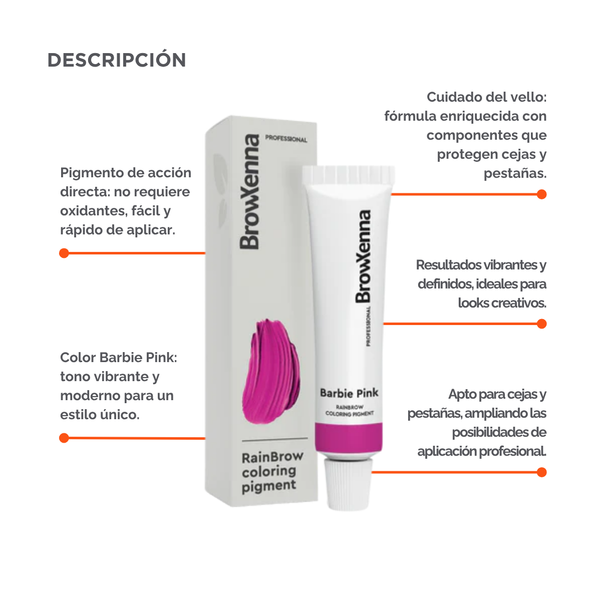 Frasco de 30 ml de Pigmento Directo BrowXenna RainBrow para cejas – fórmula sin oxidante, con textura cremosa y tonos vibrantes para tintado preciso.