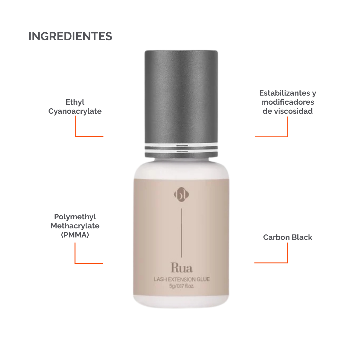 Rua Adhesive BL Lashes adhesivo profesional negro para extensiones pestañas secado 2‑4 segundos retención hasta 6 semanas