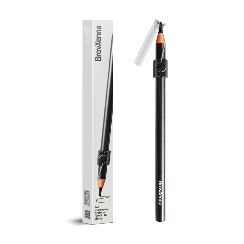 Lápiz de Cejas Auto‑afilable BrowXenna® en mano profesional, mostrando sistema de afilado automático y precisión en delineado.
