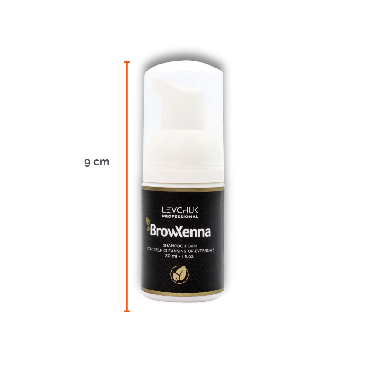 Frasco de 30 ml de BrowXenna Shampoo‑Foam, espuma limpiadora profunda para cejas y pestañas, ideal para pretratamiento antes de tintado y laminación.