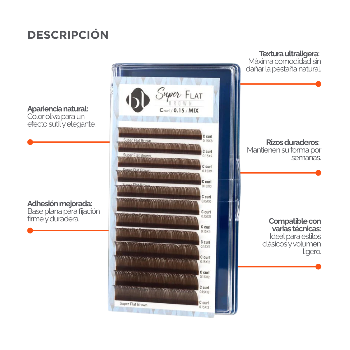 Extensiones Super Flat Lash 0.15 (Marron Obscuro) MIX