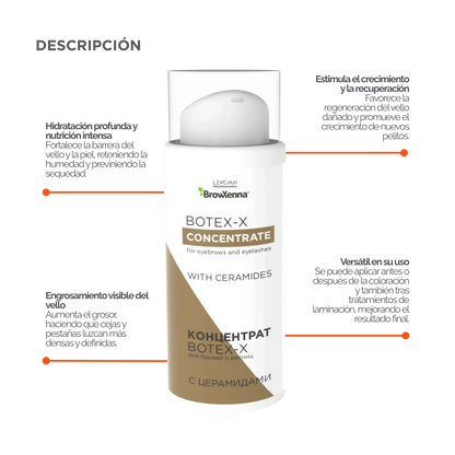 BOTEX‑X BrowXenna® 10 ml, concentrado reparador profesional para cejas y pestañas con ceramidas, ácido hialurónico y aloe vera, fortalecimiento y restauración capilar de alta gama.