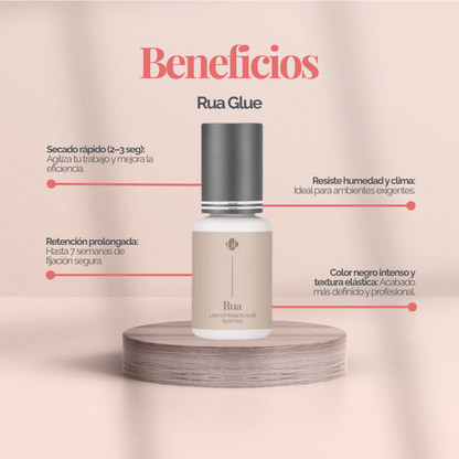 Rua Adhesive BL Lashes adhesivo profesional negro para extensiones pestañas secado 2‑4 segundos retención hasta 6 semanas