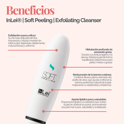Envase de 100 ml de InLei Soft Peeling, exfoliante suave para cejas, rostro y escote, textura ligera no grasa, presentación profesional de estética