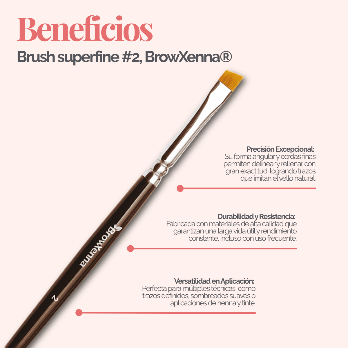 Brush superfine #2, BrowXenna® cerdas ultra finas y mango ergonómico diseñados para aplicación precisa de henna y maquillaje en cejas para técnicos de belleza exigentes.
