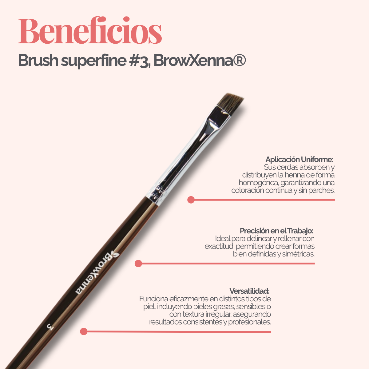 Brush superfine #3, BrowXenna® cerdas ultra finas y mango ergonómico diseñados para aplicación precisa de henna y maquillaje en cejas para técnicos de belleza exigentes.