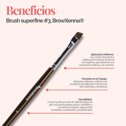 Brush superfine #3, BrowXenna® cerdas ultra finas y mango ergonómico diseñados para aplicación precisa de henna y maquillaje en cejas para técnicos de belleza exigentes.