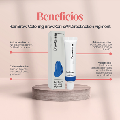 Frasco de 30 ml de Pigmento Directo BrowXenna RainBrow para cejas – fórmula sin oxidante, con textura cremosa y tonos vibrantes para tintado preciso.