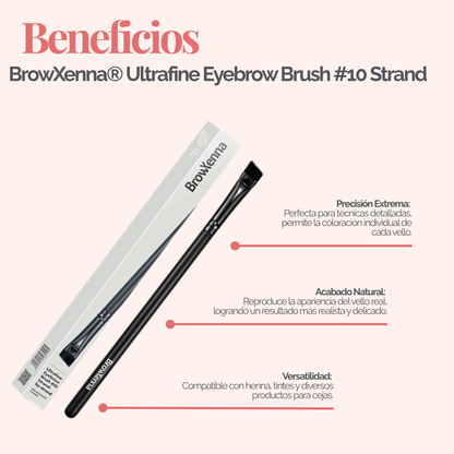 Ultrafine Eyebrow Brush #10 BrowXenna® 
cerdas ultra finas y mango ergonómico diseñados para aplicación precisa de henna y maquillaje en cejas para técnicos de belleza exigentes.