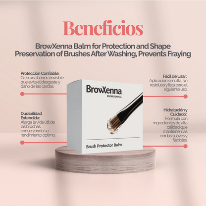 Envase de piel BrowXenna Brush Protector Balm de 17 g, bálsamo sólido profesional para proteger, suavizar y preservar la forma de pinceles después del lavado.
