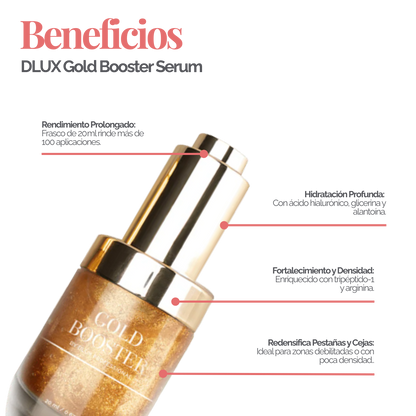 Gold Booster Serum DLUX Pro Suero Profesional para pestañas y cejas hidratación péptidos densidad post tratamiento alta gama