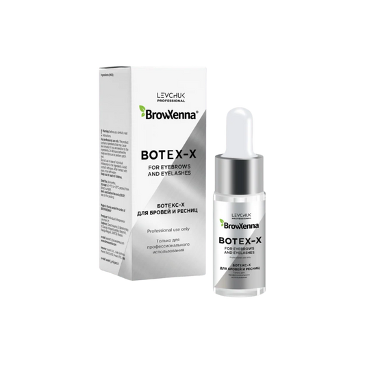 Frasco de 10 ml de BrowXenna Botex‑X, concentrado reparador con ceramidas para cejas y pestañas, restaura densidad, brillo y vitalidad tras tratamientos agresivos.