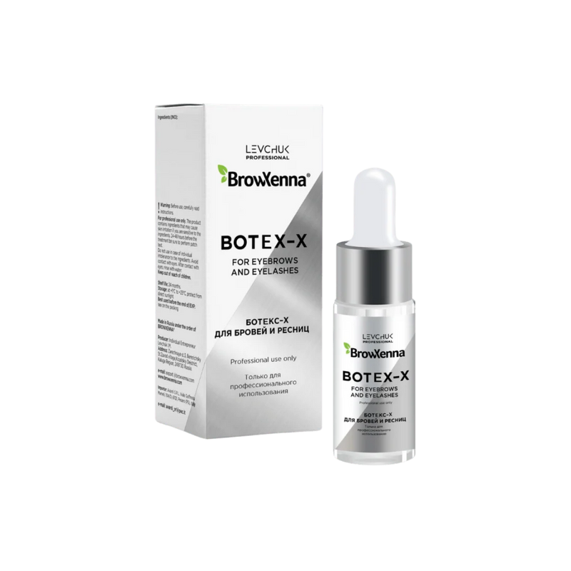 Frasco de 10 ml de BrowXenna Botex‑X, concentrado reparador con ceramidas para cejas y pestañas, restaura densidad, brillo y vitalidad tras tratamientos agresivos.