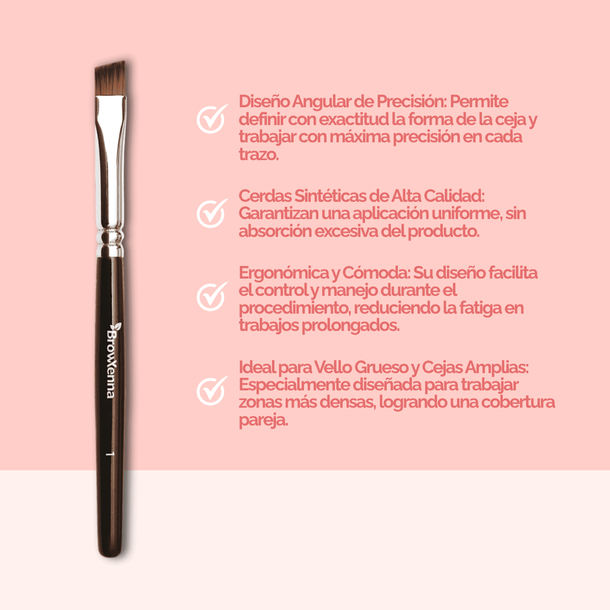 Brush superfine #1, BrowXenna® cerdas ultra finas y mango ergonómico diseñados para aplicación precisa de henna y maquillaje en cejas para técnicos de belleza exigentes.