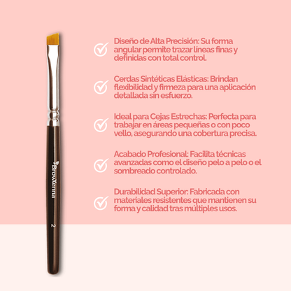 Brush superfine #2, BrowXenna® cerdas ultra finas y mango ergonómico diseñados para aplicación precisa de henna y maquillaje en cejas para técnicos de belleza exigentes.