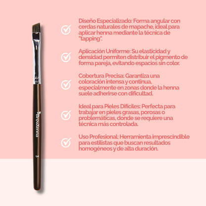 Brush superfine #3, BrowXenna® cerdas ultra finas y mango ergonómico diseñados para aplicación precisa de henna y maquillaje en cejas para técnicos de belleza exigentes.